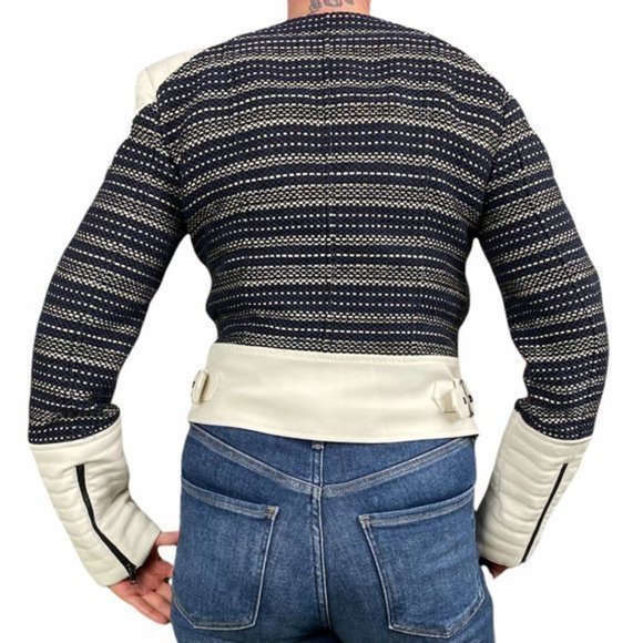 BCBG Navy Gold Cropped Moto Jacket Small - Picture 2 of 14